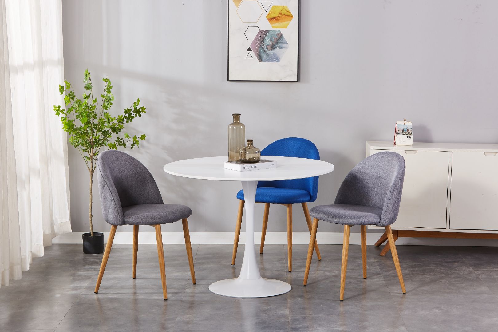 Clara Upholstered Side Chair/ Dining Chair (Set of 4) - Fabric Chair w/ Wood legs