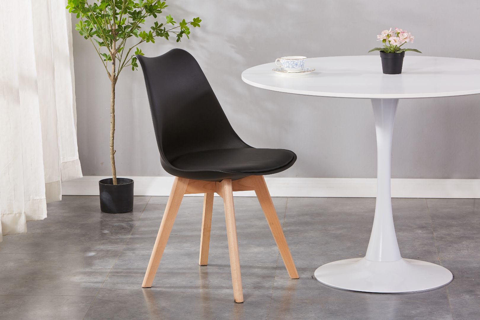 Elsa Upholstered Plastic Side Chair/ Dining Chair (Set of 4) - PU Cushion Chair w/ Wood Legs