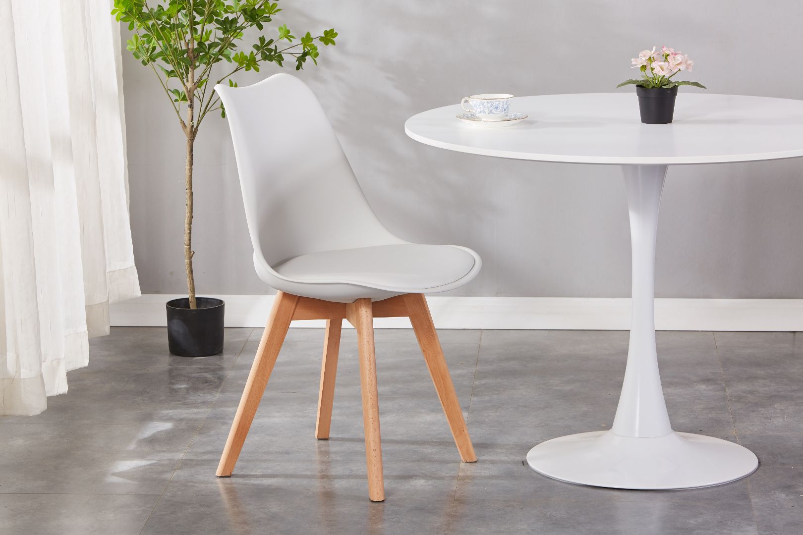 Elsa Upholstered Plastic Side Chair/ Dining Chair (Set of 4) - PU Cushion Chair w/ Wood Legs