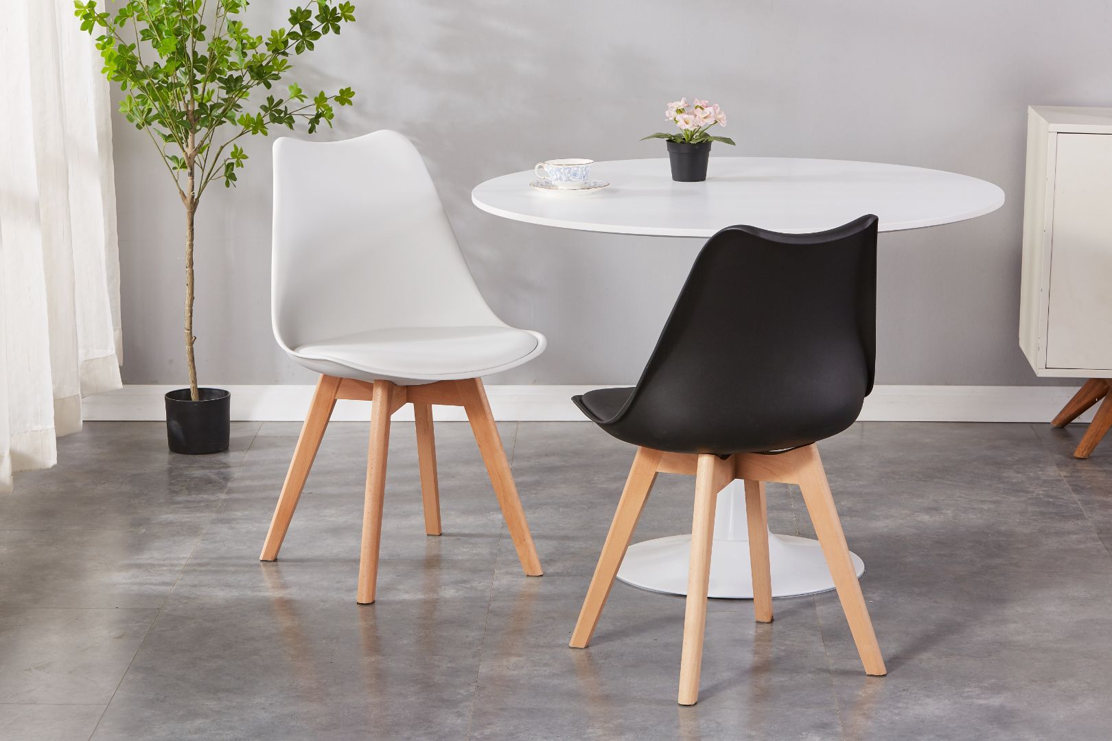 Elsa Upholstered Plastic Side Chair/ Dining Chair (Set of 4) - PU Cushion Chair w/ Wood Legs