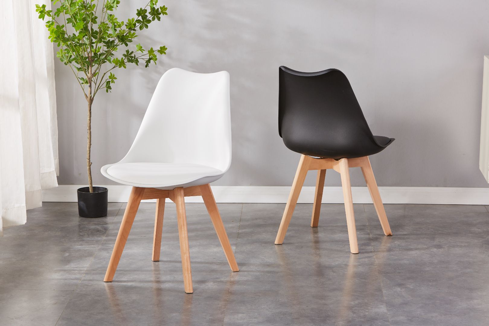 Elsa Upholstered Plastic Side Chair/ Dining Chair (Set of 4) - PU Cushion Chair w/ Wood Legs