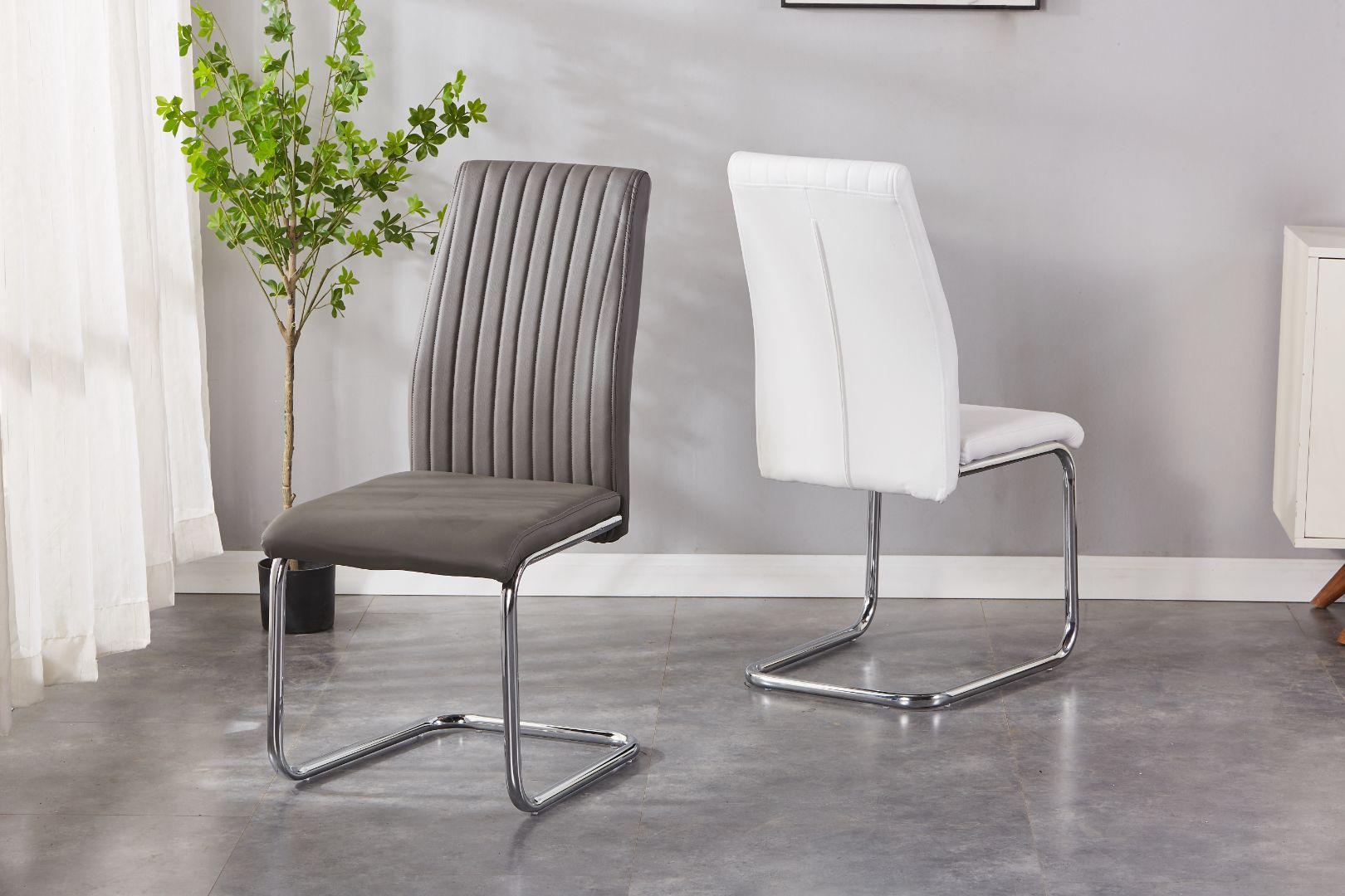 Mira Upholstered Side Chair/ Dining Chair (Set of 4) - PU Leather Chair w/ Chrome Leg