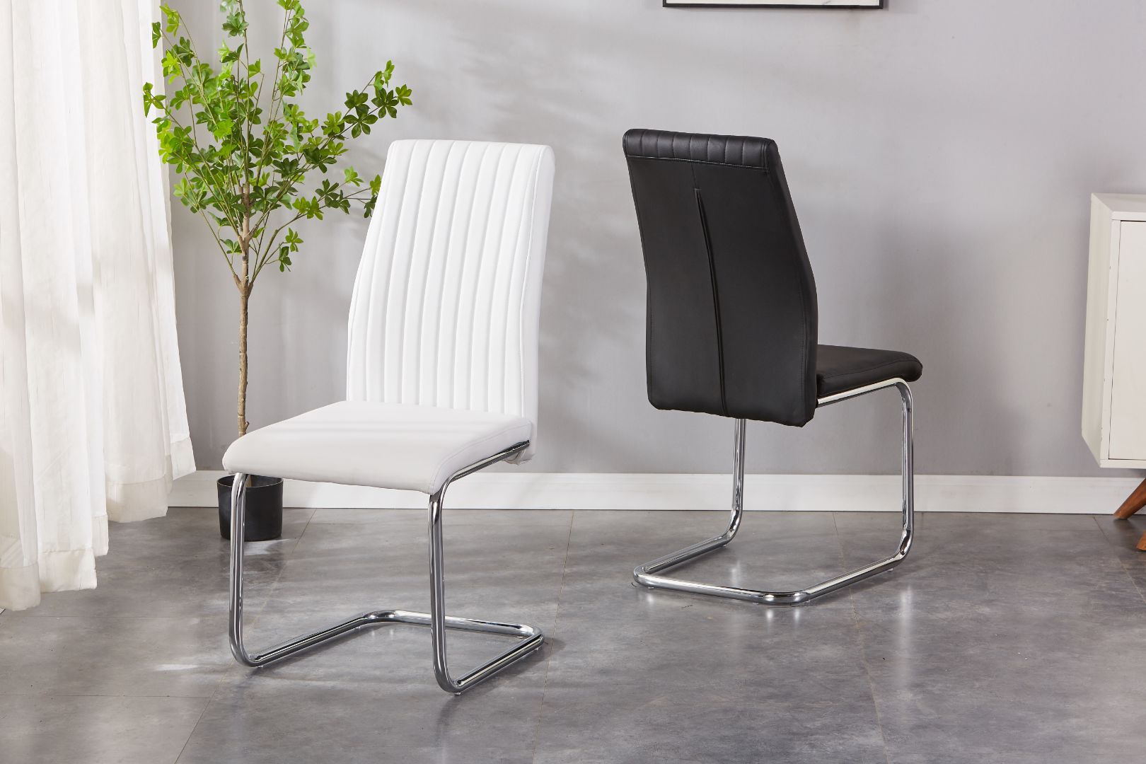 Mira Upholstered Side Chair/ Dining Chair (Set of 4) - PU Leather Chair w/ Chrome Leg