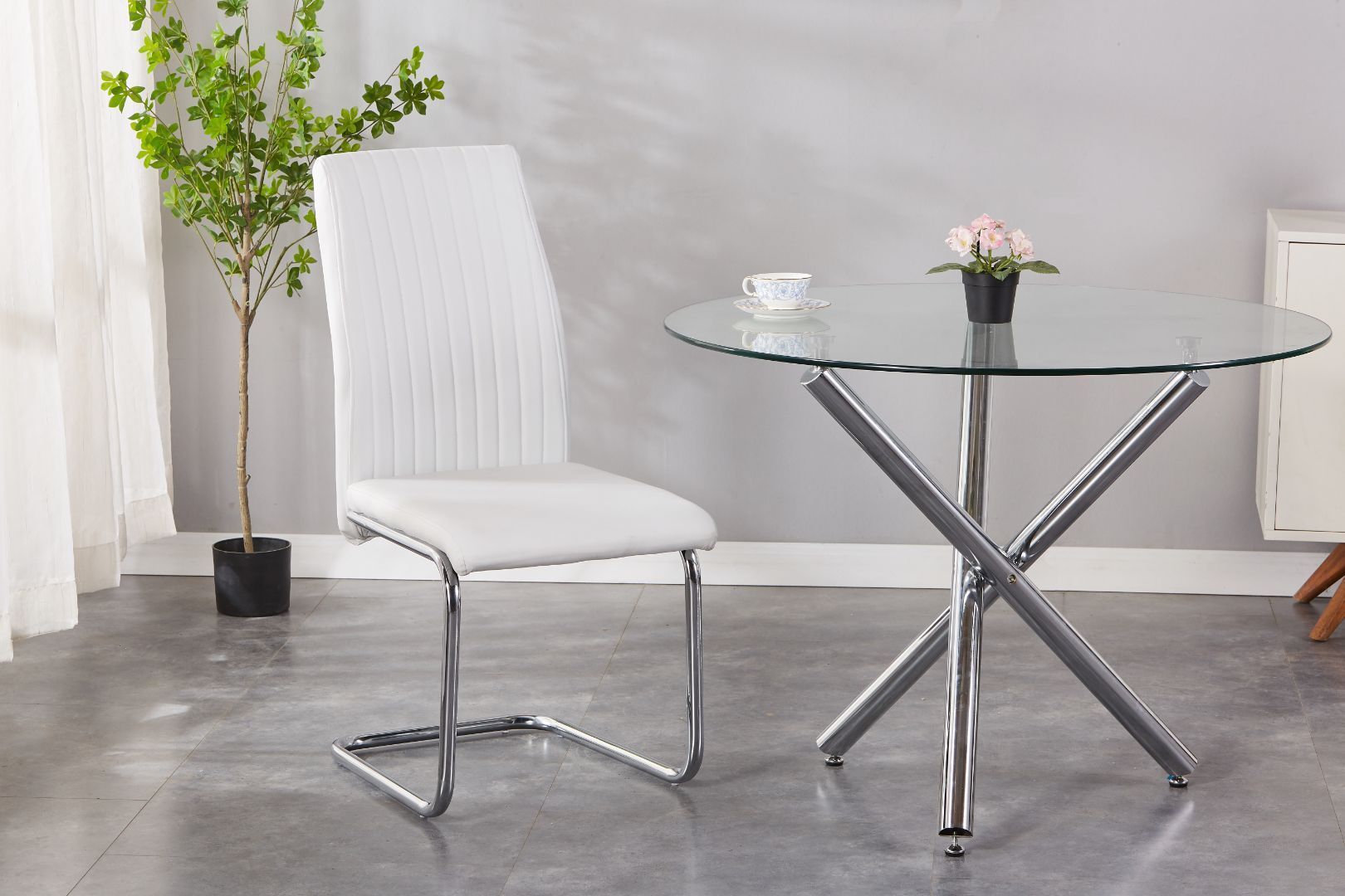 Mira Upholstered Side Chair/ Dining Chair (Set of 4) - PU Leather Chair w/ Chrome Leg