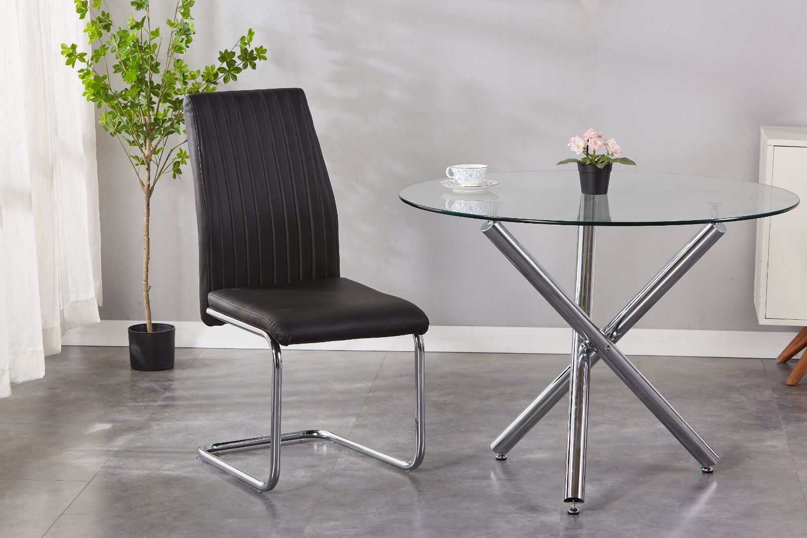 Mira Upholstered Side Chair/ Dining Chair (Set of 4) - PU Leather Chair w/ Chrome Leg