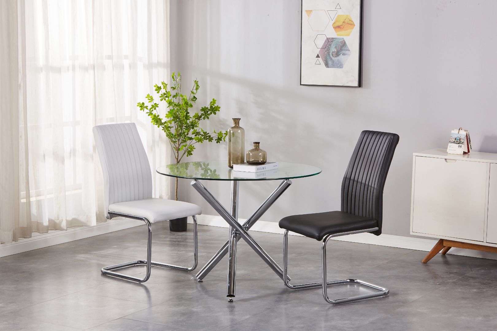 Mira Upholstered Side Chair/ Dining Chair (Set of 4) - PU Leather Chair w/ Chrome Leg