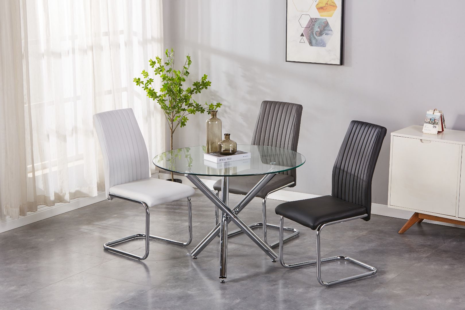 Mira Upholstered Side Chair/ Dining Chair (Set of 4) - PU Leather Chair w/ Chrome Leg