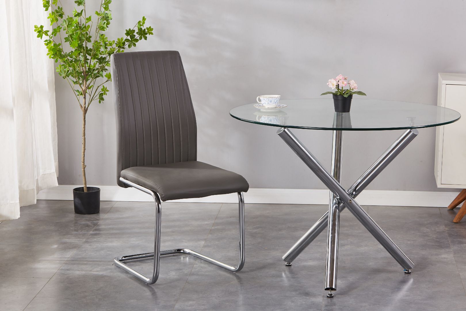 Mira Upholstered Side Chair/ Dining Chair (Set of 4) - PU Leather Chair w/ Chrome Leg