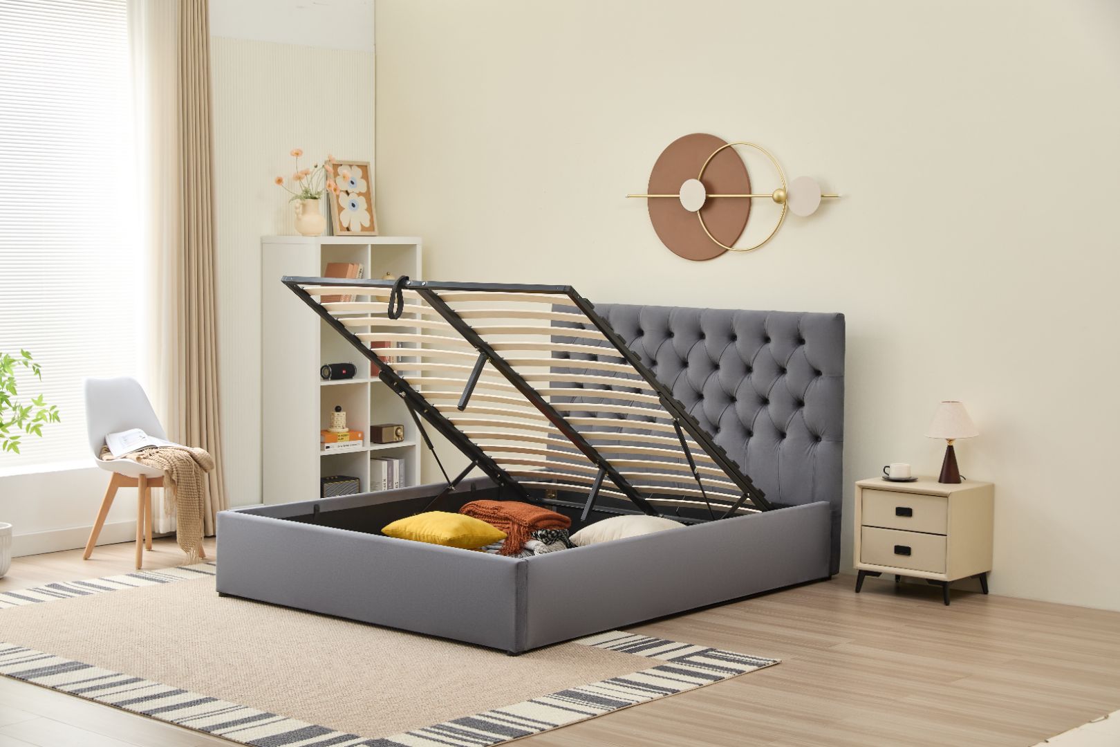 Dion Lift-Up Storage Bed- Dark Grey