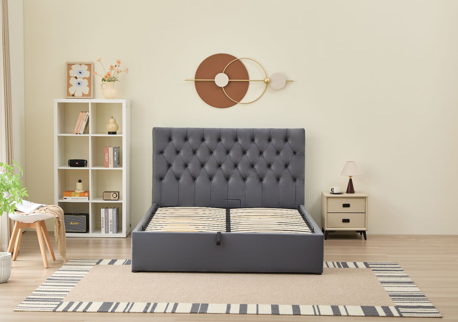 Dion Lift-Up Storage Bed- Dark Grey