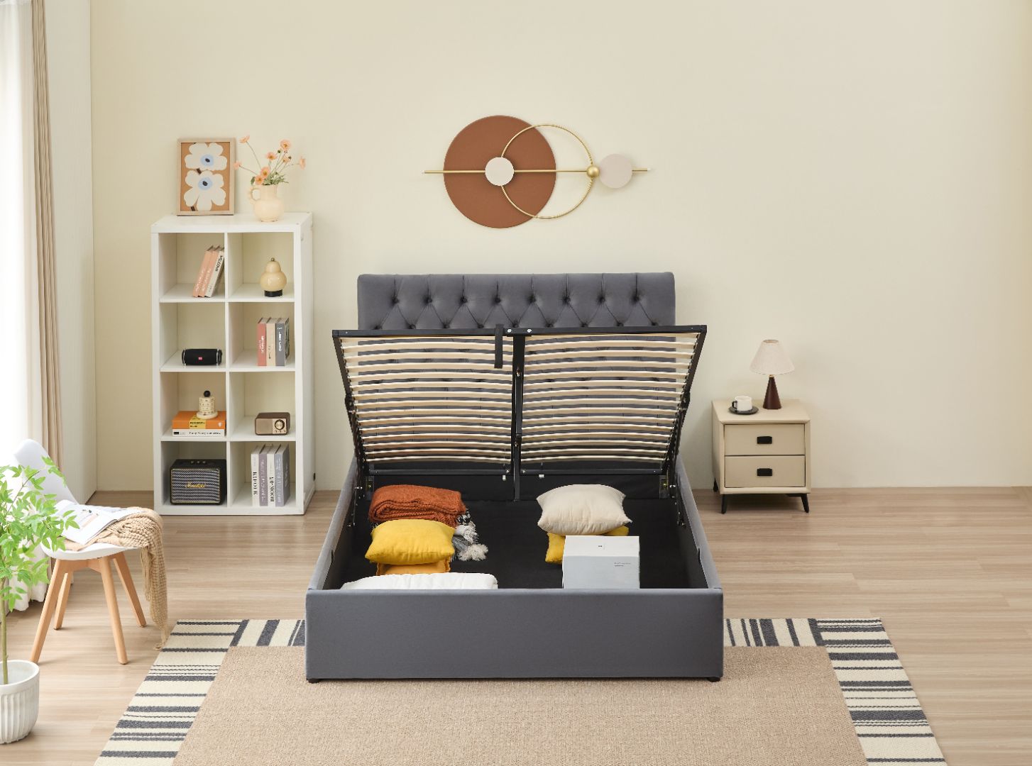 Dion Lift-Up Storage Bed- Dark Grey