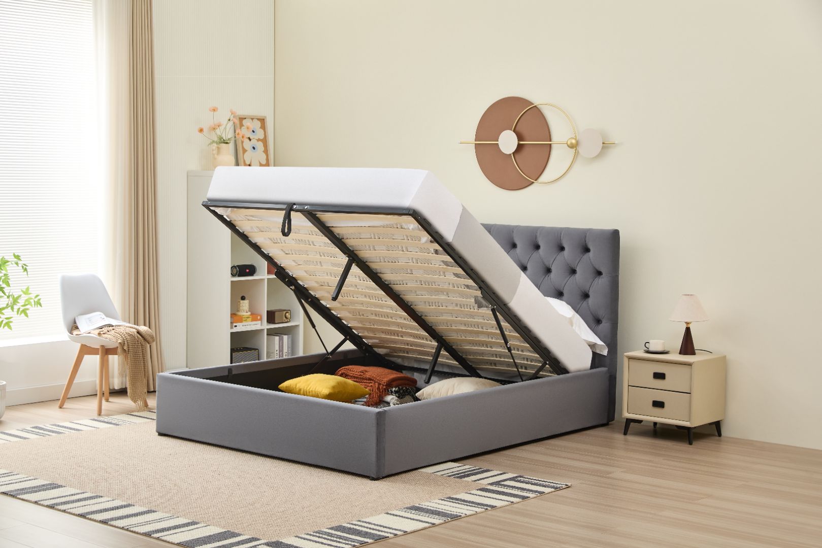 Dion Lift-Up Storage Bed- Dark Grey