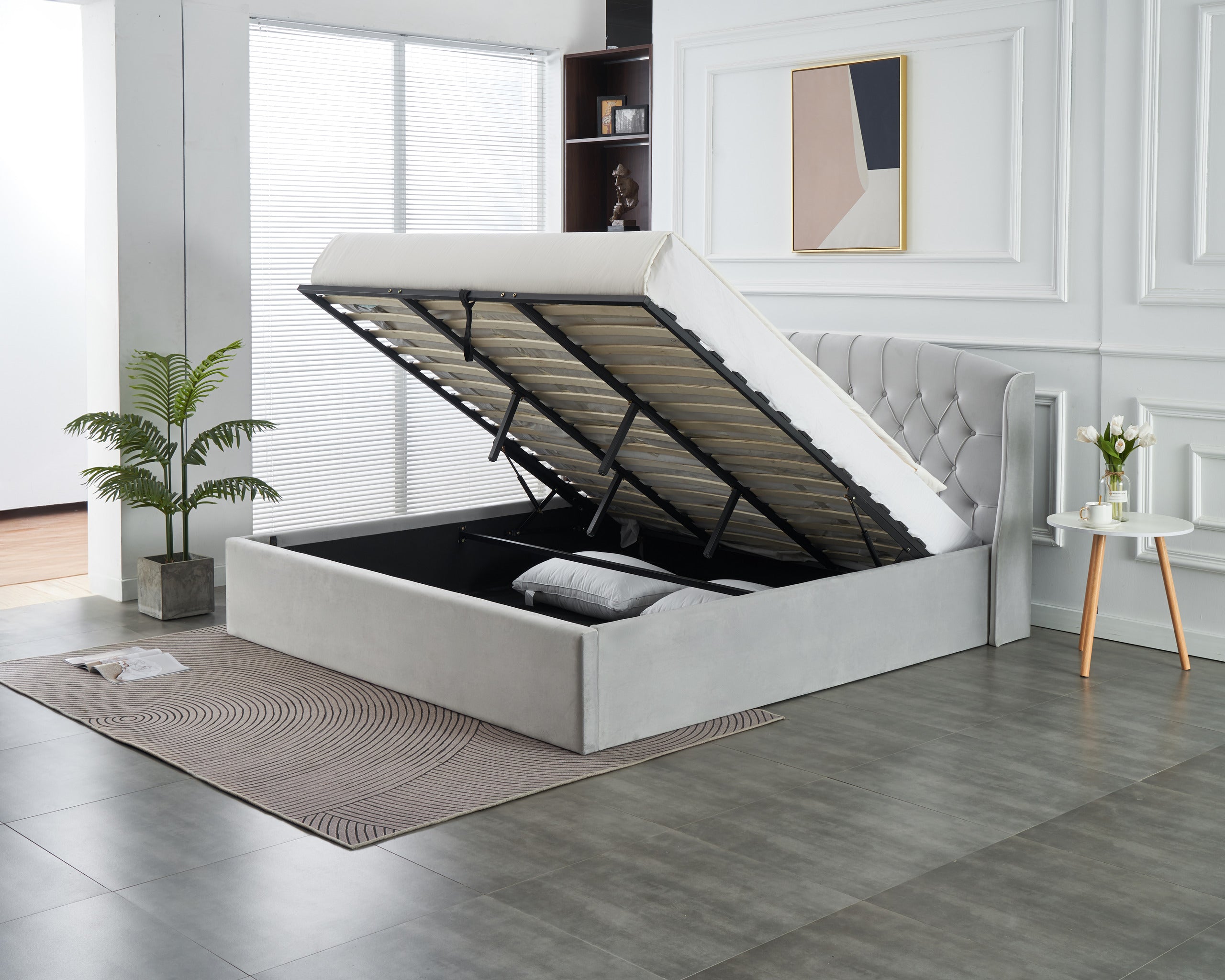 Stella Lift-Up Storage Bed- Light Grey