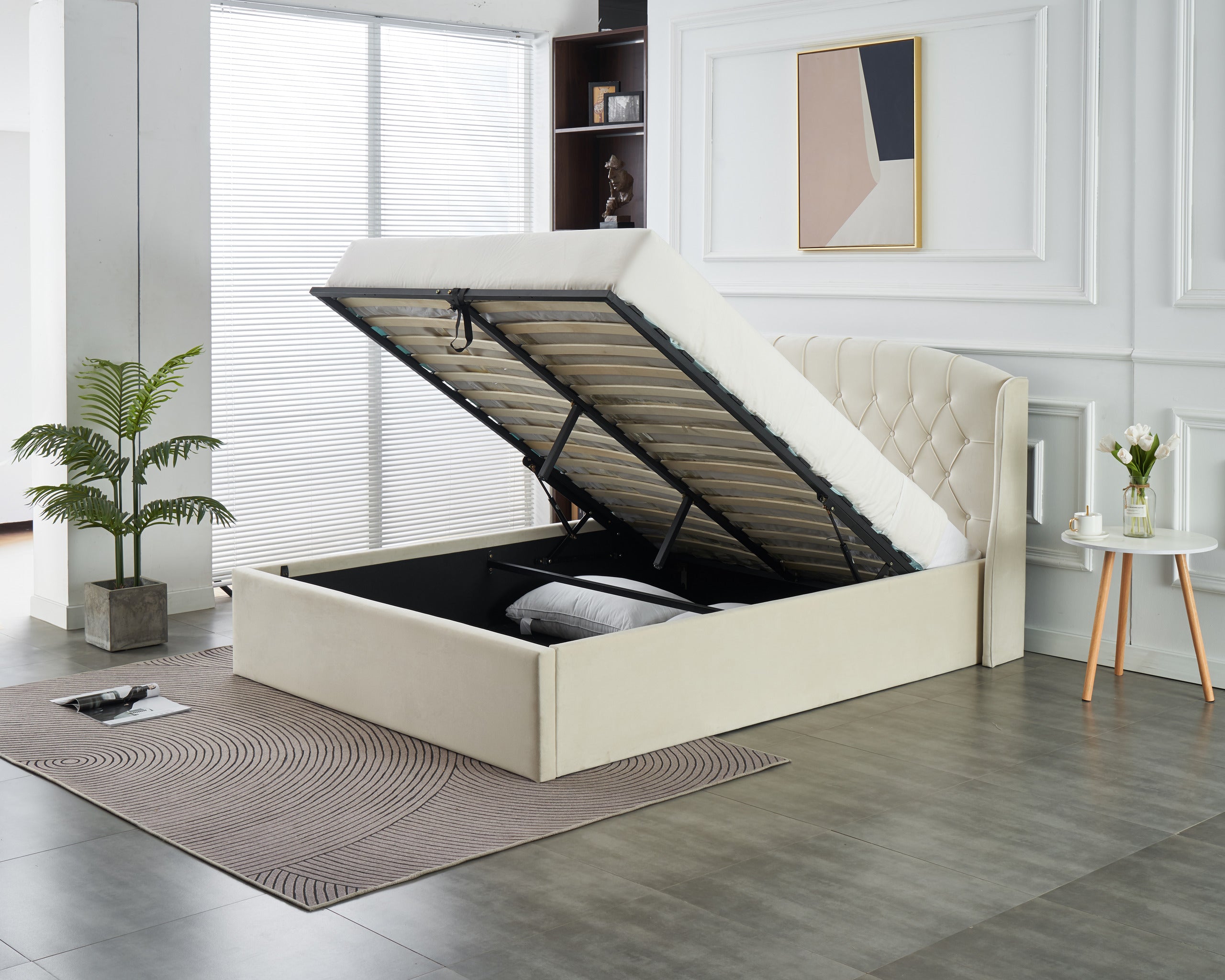 Stella Lift-Up Storage Bed- Beige