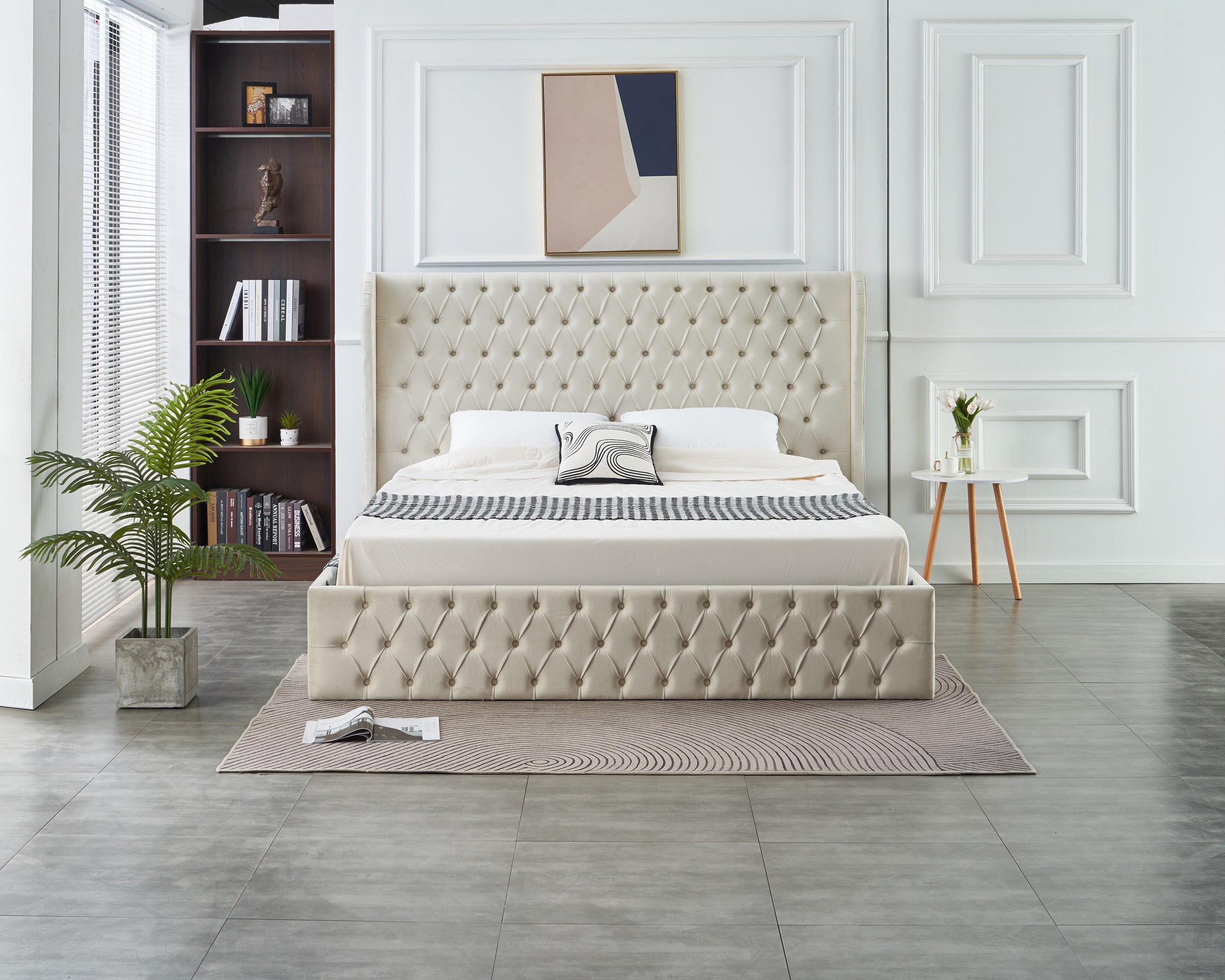 Alaya Lift-up Storage Bed- Beige