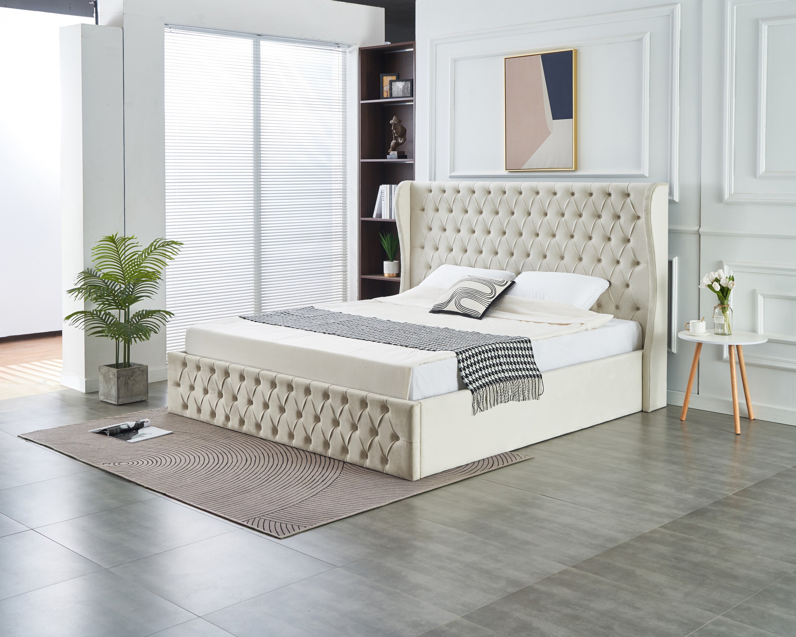 Alaya Lift-up Storage Bed- Beige