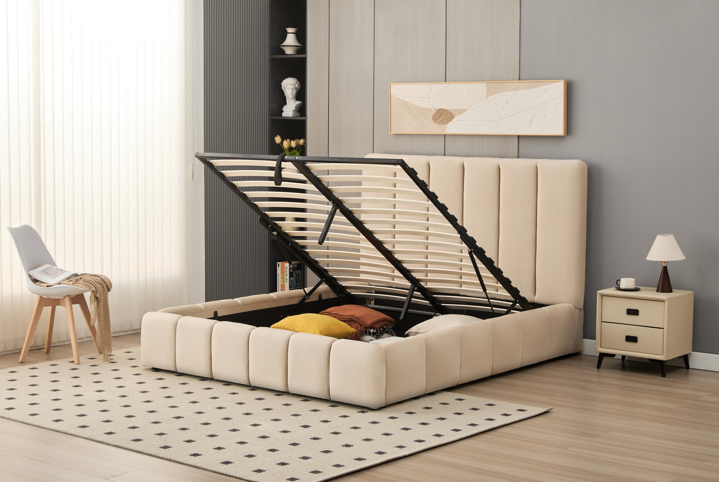 Elif Lift-Up Storage Cloud Bed- Beige