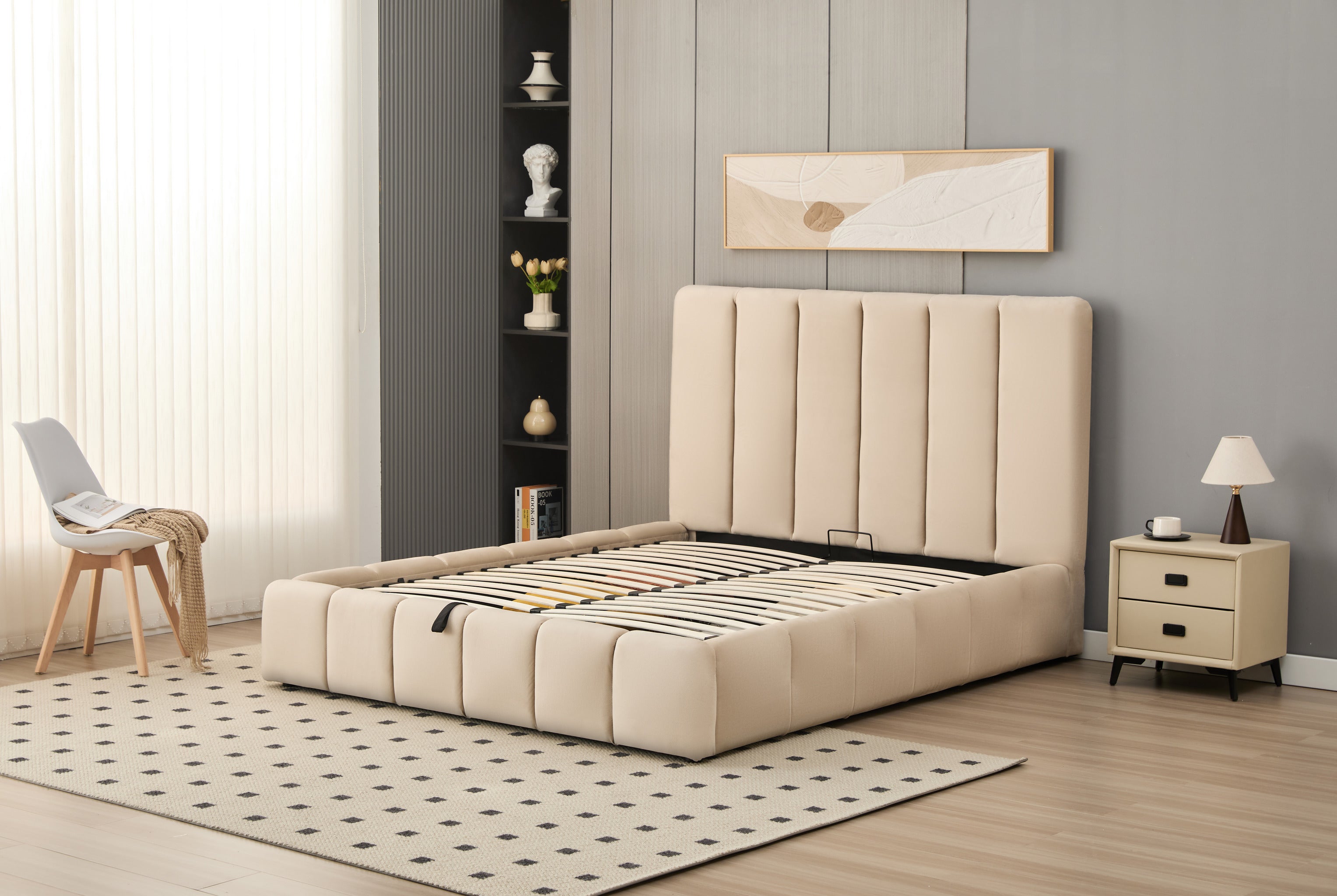 Elif Lift-Up Storage Cloud Bed- Beige