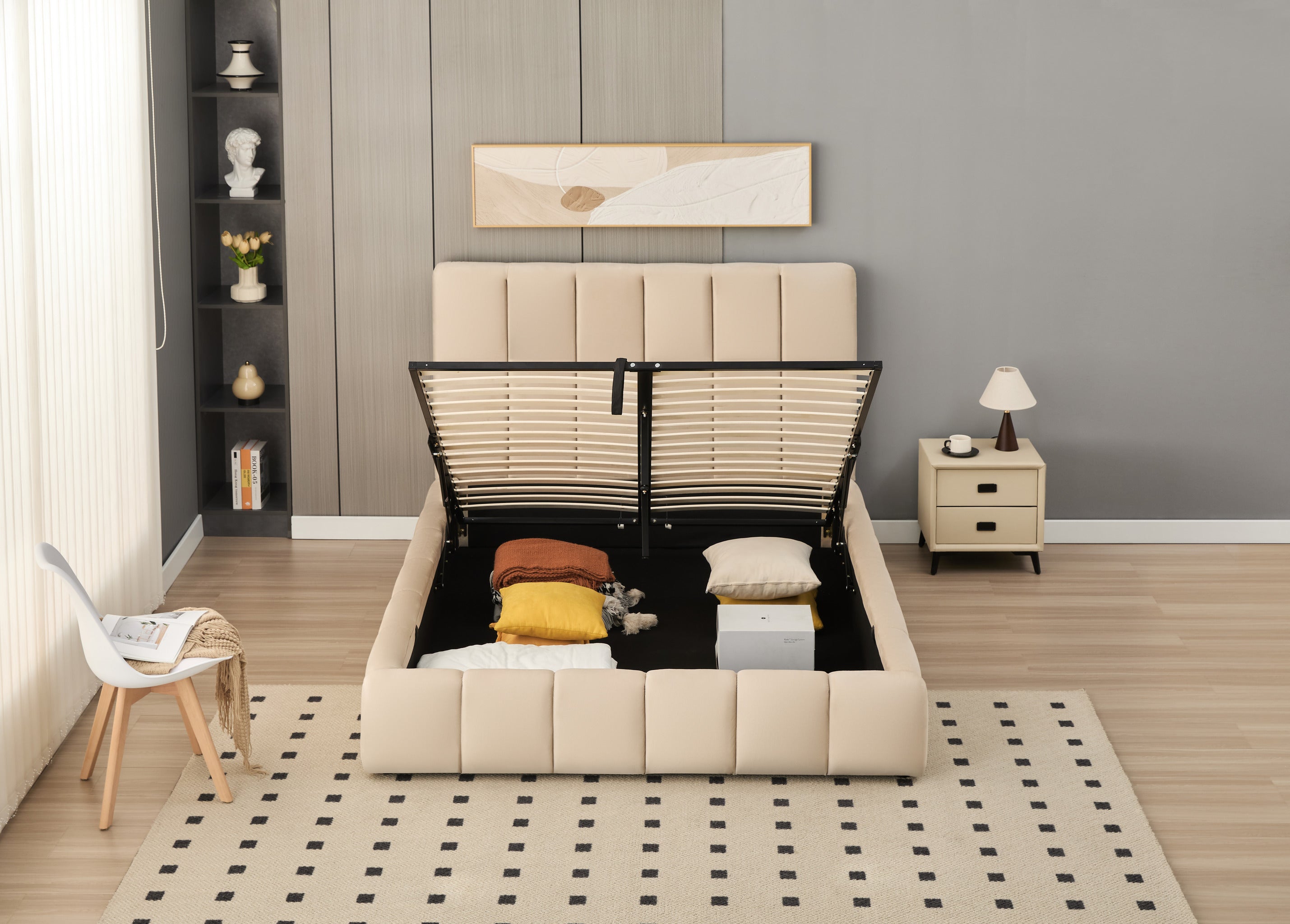 Elif Lift-Up Storage Cloud Bed- Beige