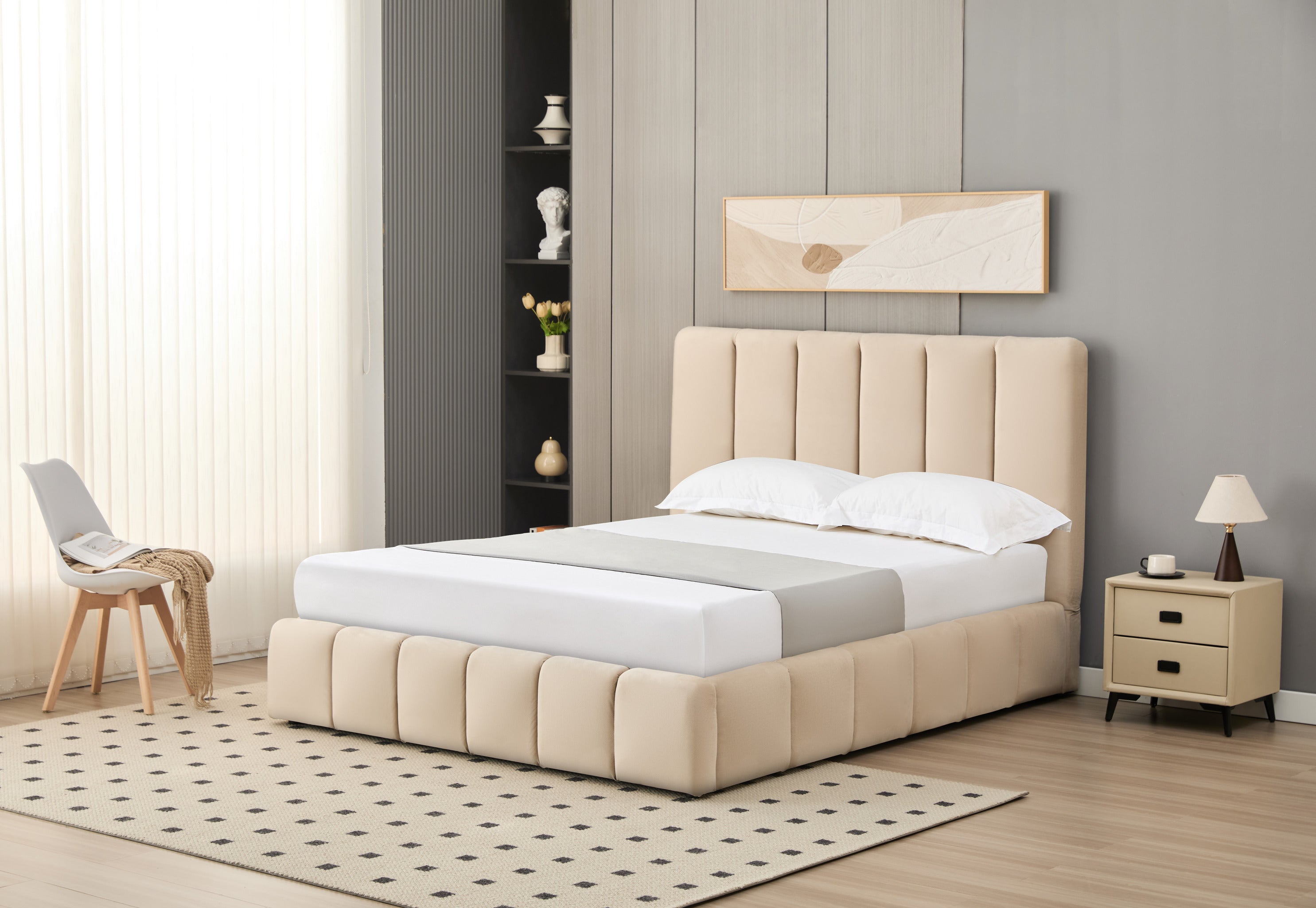 Elif Lift-Up Storage Cloud Bed- Beige
