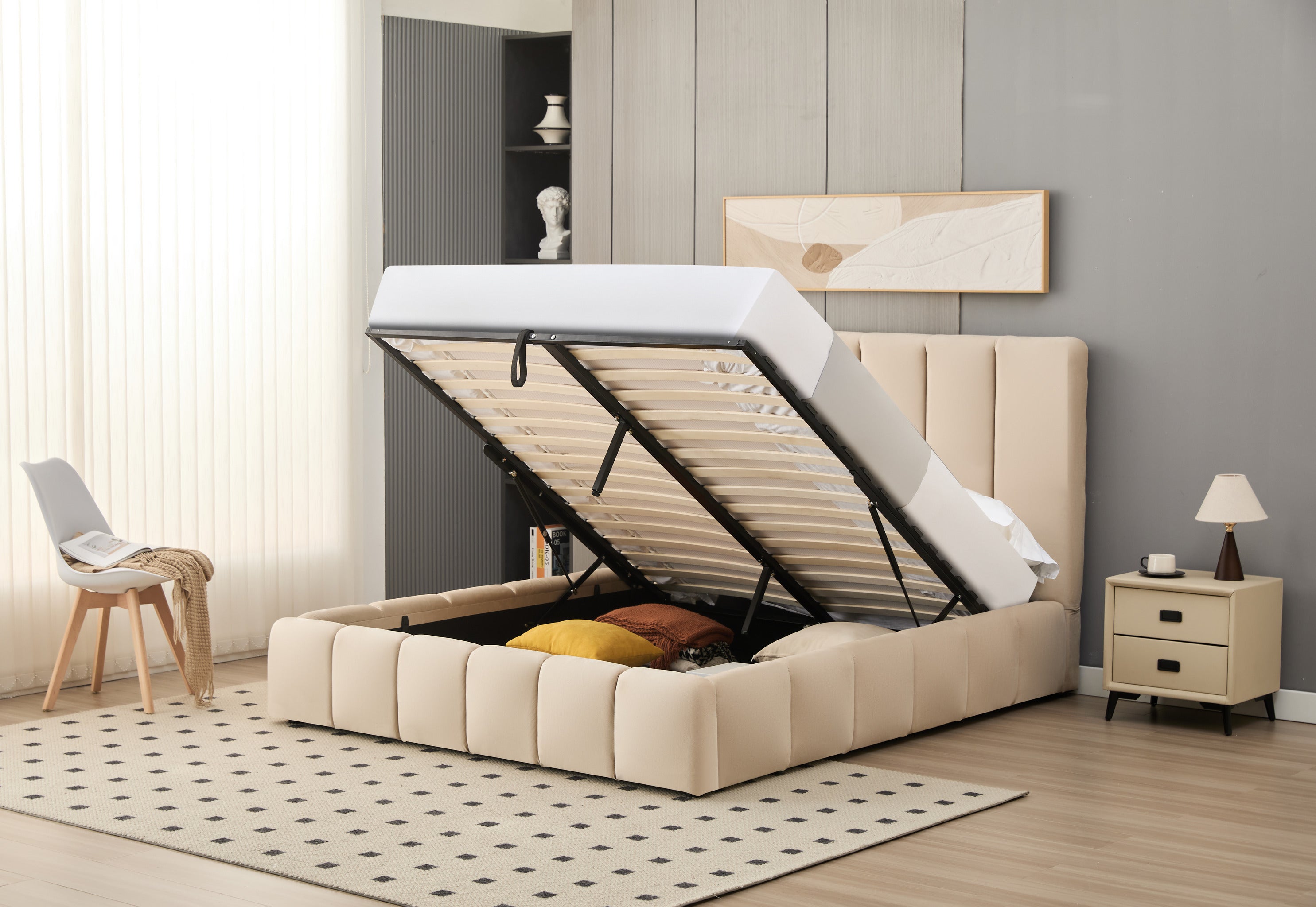 Elif Lift-Up Storage Cloud Bed- Beige
