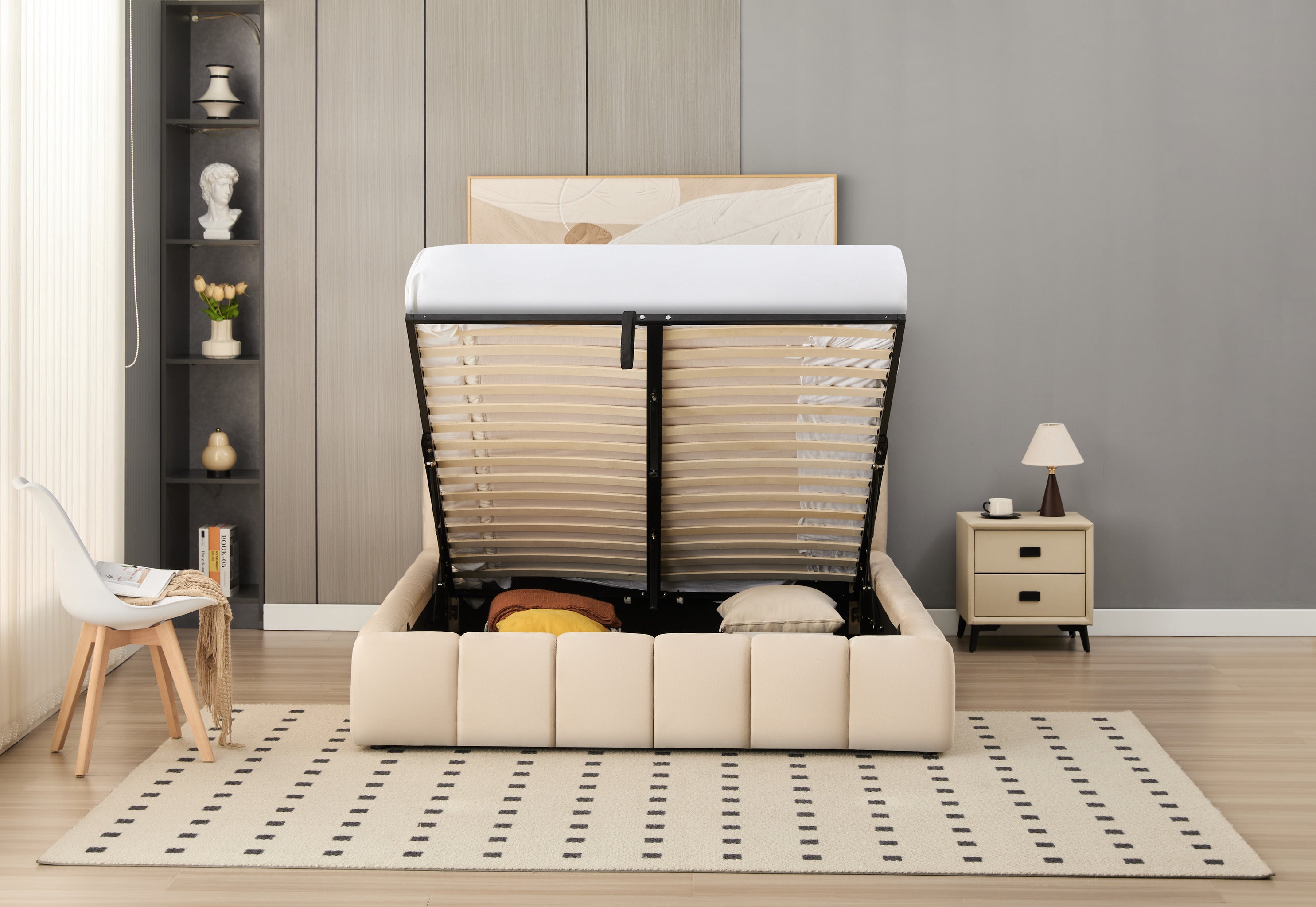 Elif Lift-Up Storage Cloud Bed- Beige