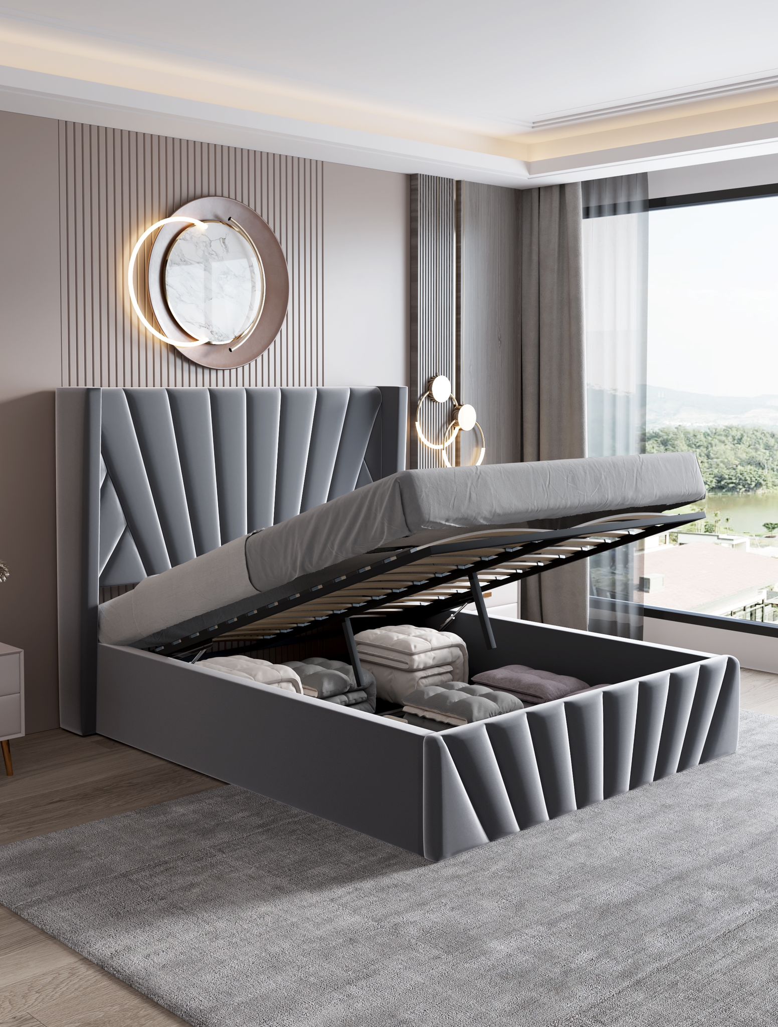 Luna Lift-Up Storage Bed- Dark Grey