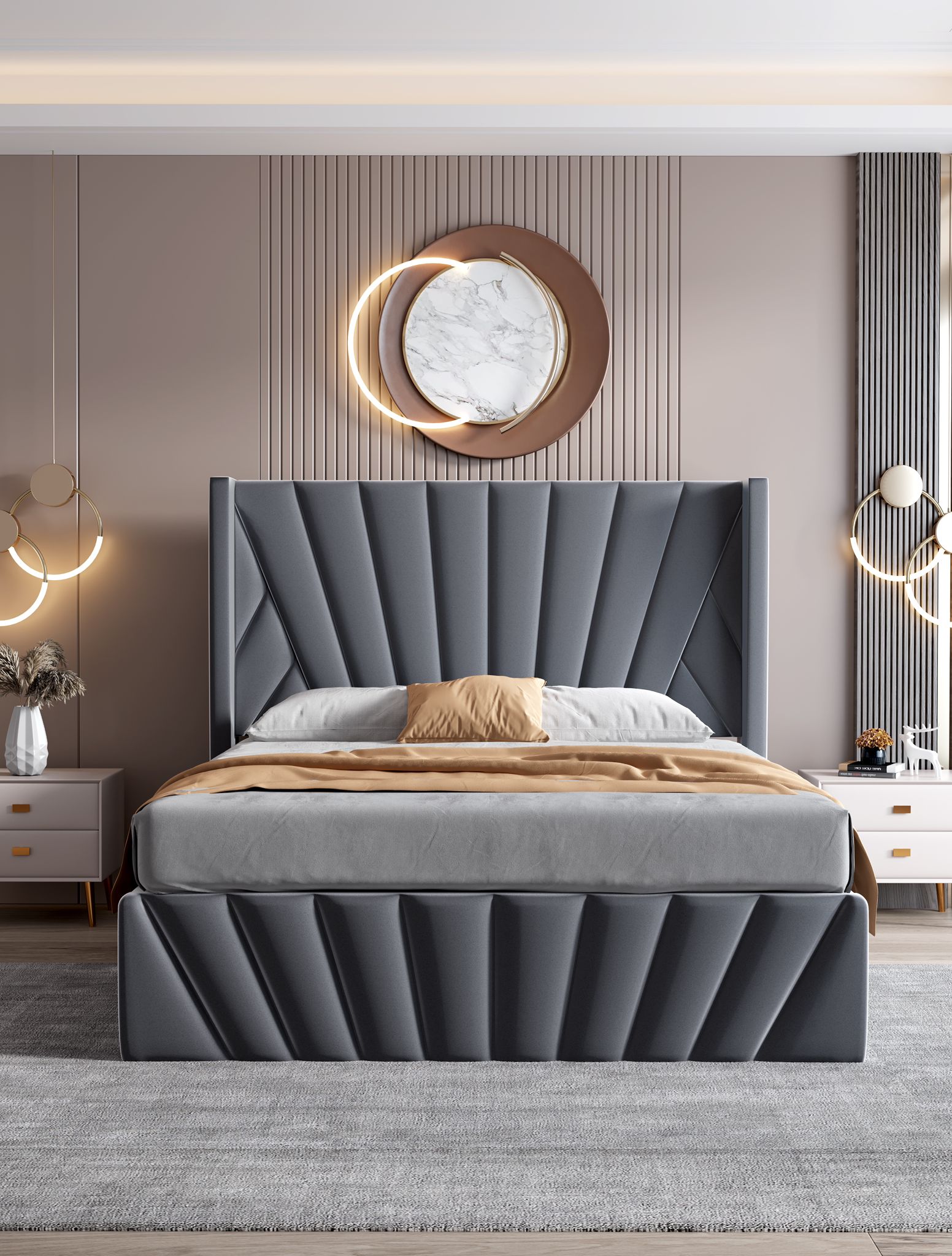 Luna Lift-Up Storage Bed- Dark Grey