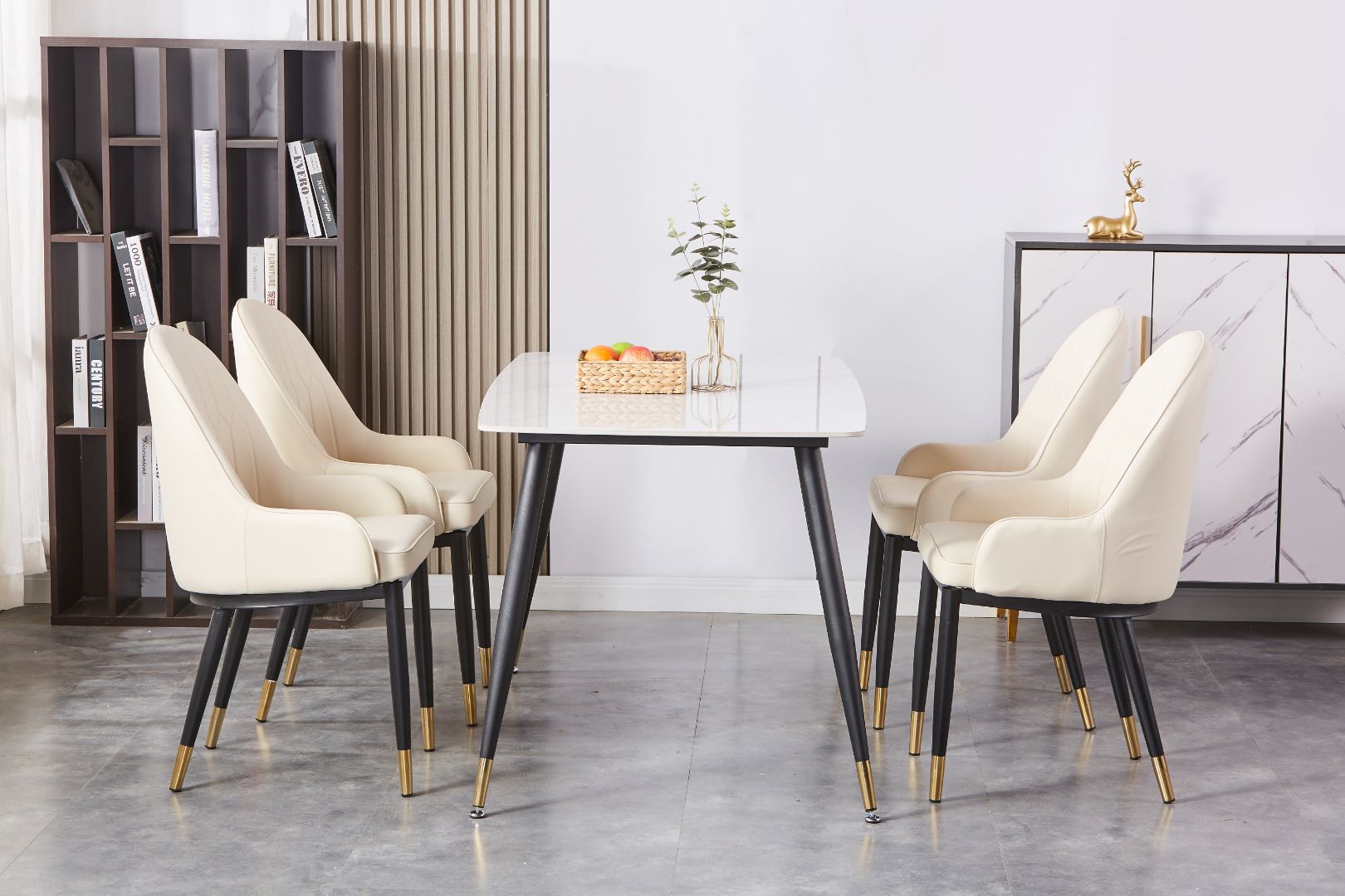 Warren 55" Dining Table Gloss Sintered Stone Top With Metal Legs- White
